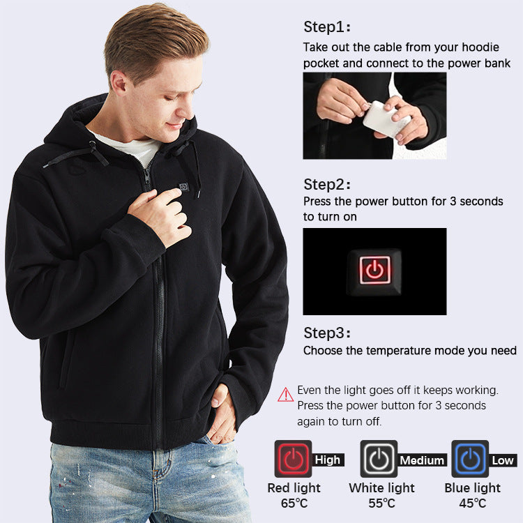 Usb Powered Electric Heated zip-up-hoodie