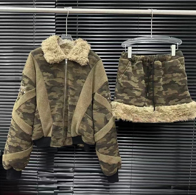 Hooded camouflage two-piece set